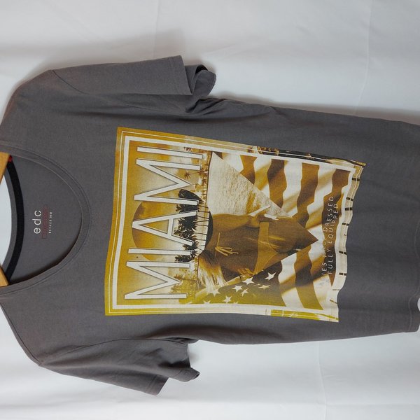 T-Shirt edc grau Größe L mit Aufdruck Miami