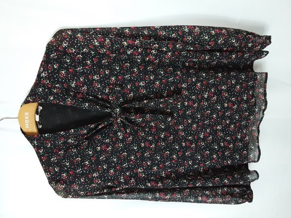 NEU! leichte Bluse mit Schleife, schwarz mit Blumenmuster, Größe 34